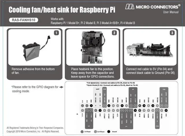 Alt view image 5 of 8 - MICRO CONNECTORS  Cooling Fan/Heat Sink for Raspberry Pi (RAS-FANHS10), Black