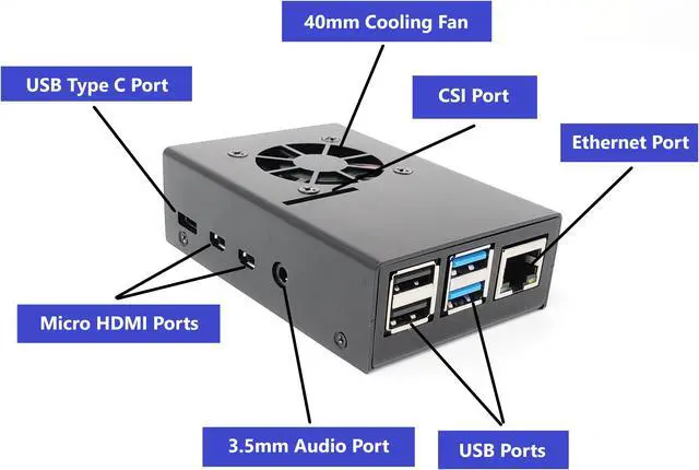Alt view image 2 of 7 - MICRO CONNECTORS Aluminum Raspberry Pi 4 Model B Case with Fan and USB-C Power Adapter