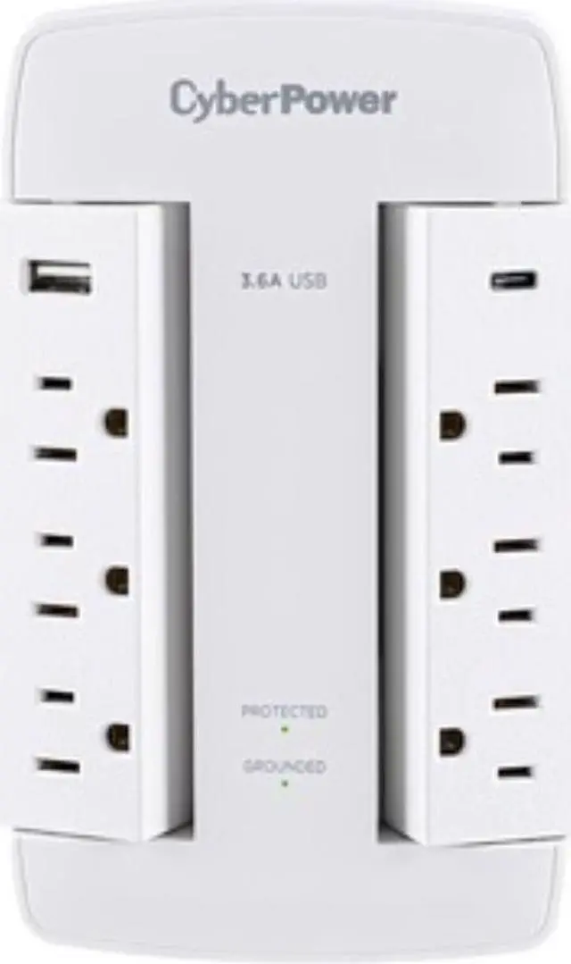 Alt view image 6 of 9 - CyberPower Professional 6-Outlet Surge Suppressor/Protector - 6 x NEMA 5-15R, 3 x USB - 900 J - 125 V AC Input