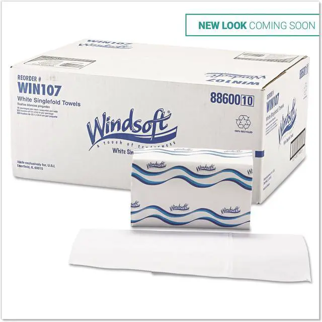 Alt view image 4 of 9 - Windsoft 107 Singlefold Paper Towels, 1-Ply, 9 9/20 x 9, White, 250/Pack, 16 Packs/Carton, 1 Carton