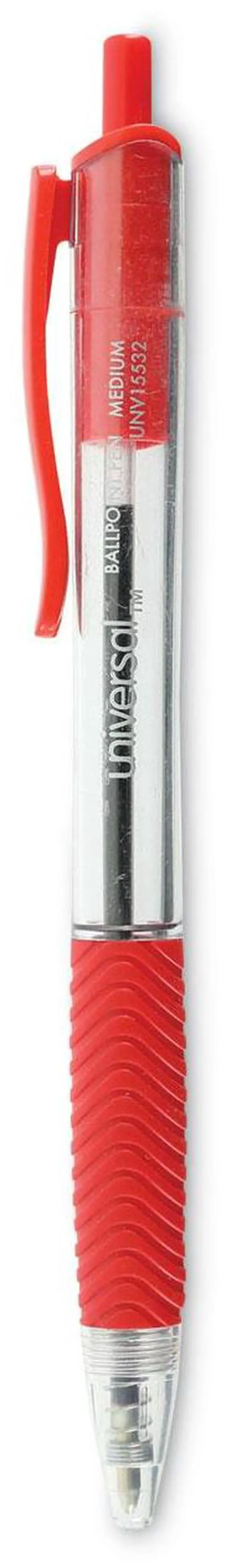 Alt view image 4 of 15 - UNIVERSAL Economy Retractable Ballpoint Pen Red Ink Clear 1mm Dozen 15532