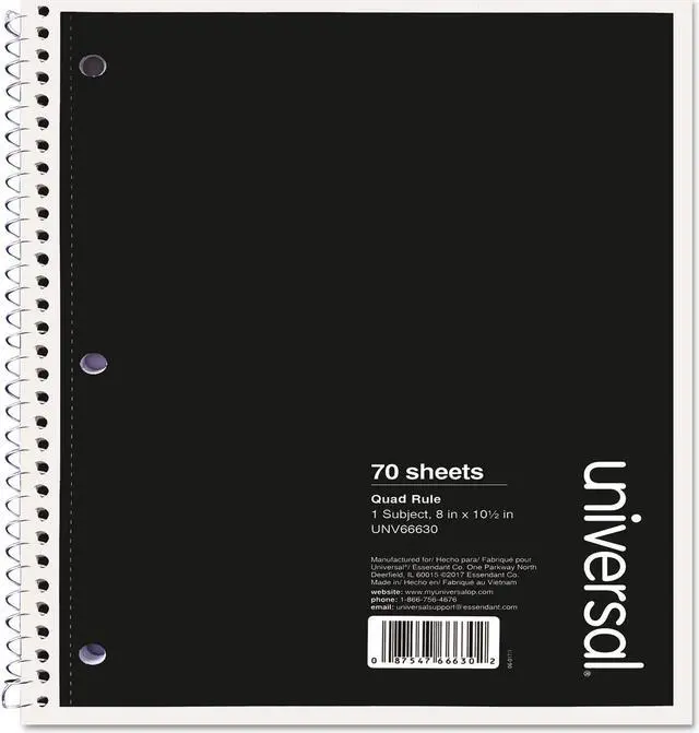 Alt view image 2 of 10 - Universal Wirebound Notebook Quadrille Rule 8" x 10.5" 1 Subject Black 66630