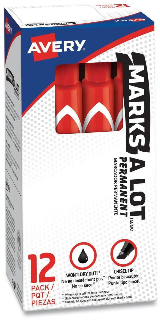 Alt view image 10 of 17 - Avery Marks-A-Lot Large Desk-Style Permanent Marker Chisel Tip Red Dozen 08887