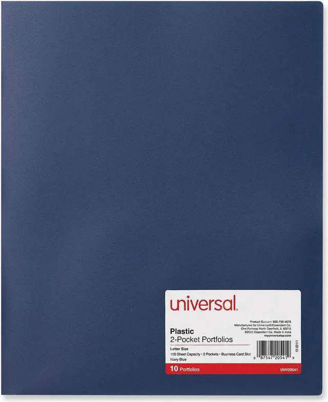 Alt view image 14 of 14 - Universal Two-Pocket Plastic Folders 11 x 8 1/2 Navy Blue 10/Pack 20541
