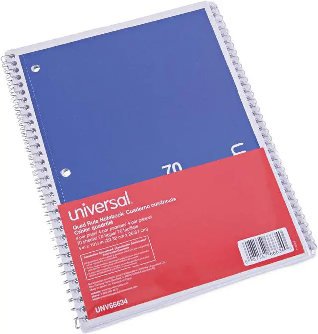 Alt view image 2 of 10 - Universal Wirebound Notebook Quadrille Rule 8" x 10.5" 1 Subject Assorted 4/Pack 66634
