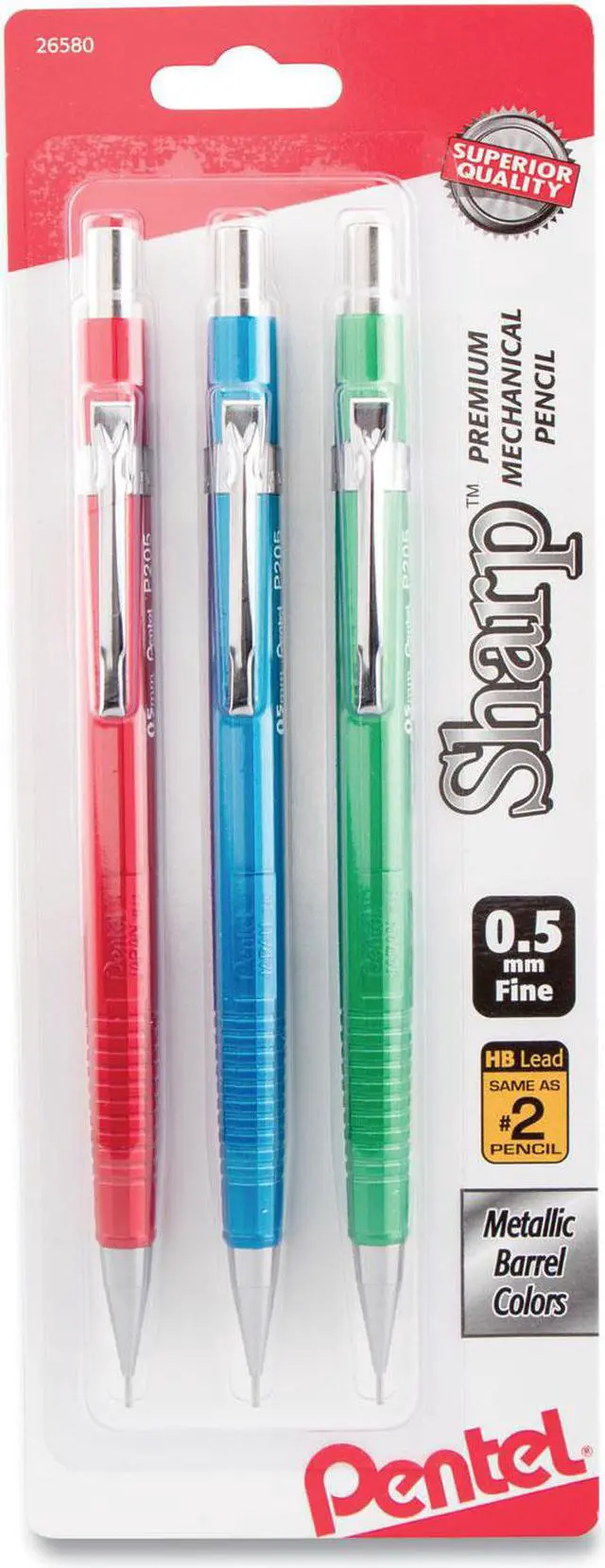 Alt view image 2 of 7 - Pentel Sharp Mechanical Drafting Pencil 0.5 mm Assorted Metallic Barrels 3/Pack P205MBP3M1