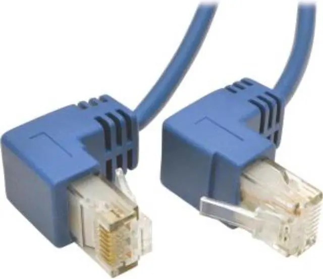 Alt view image 2 of 8 - Tripp Lite Cat6 Gigabit Snagless Molded Slim UTP Patch Cable with Right-Angle Connectors (RJ45 M/M), Blue, 1 ft. (N201-SR1-BL)