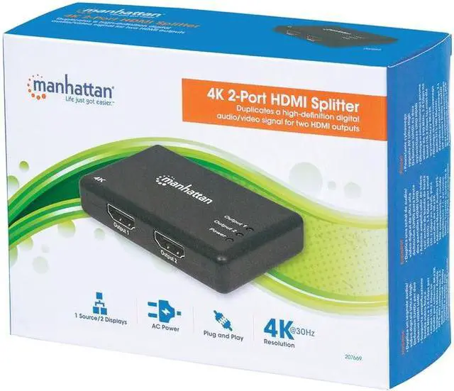 Alt view image 4 of 6 - Manhattan 4K 2-Port Hdmi Splitter