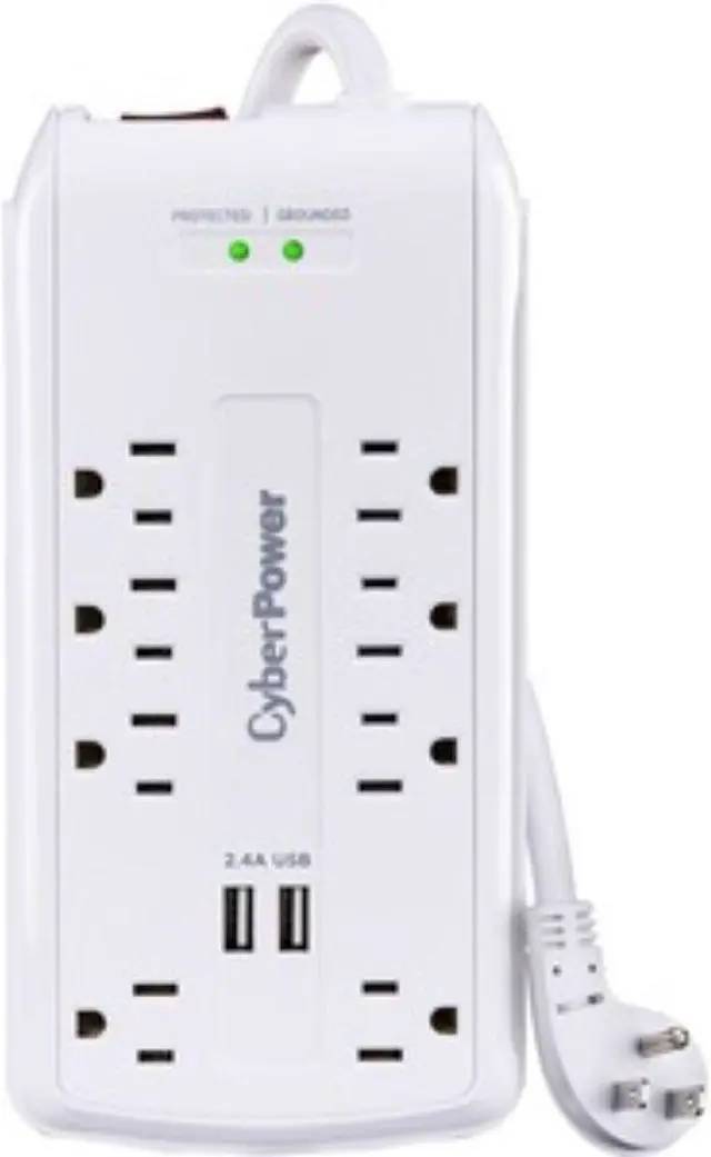 Alt view image 8 of 16 - CyberPower 120V 8 Outlets 2-USB 2.4A EMI/RFI 6.0 Feet Cord White