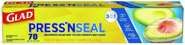 Alt view image 2 of 2 - Glad Press'n Seal Food Plastic Wrap 11.80" Width x 71.10 ft Length - Durable, Freezer Safe, Microwave Safe, Cutting Edge - Plastic - Clear