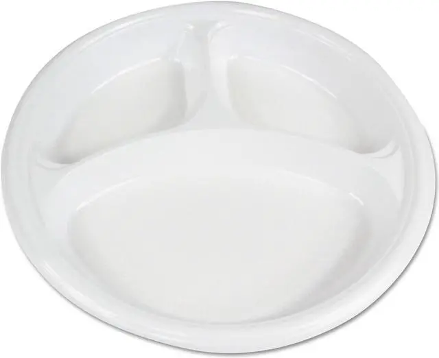 Alt view image 3 of 3 - Boardwalk PLTHIPS10WH3 Hi-Impact Plastic Dinnerware Plate - White, 3 Compartments , 10 in.