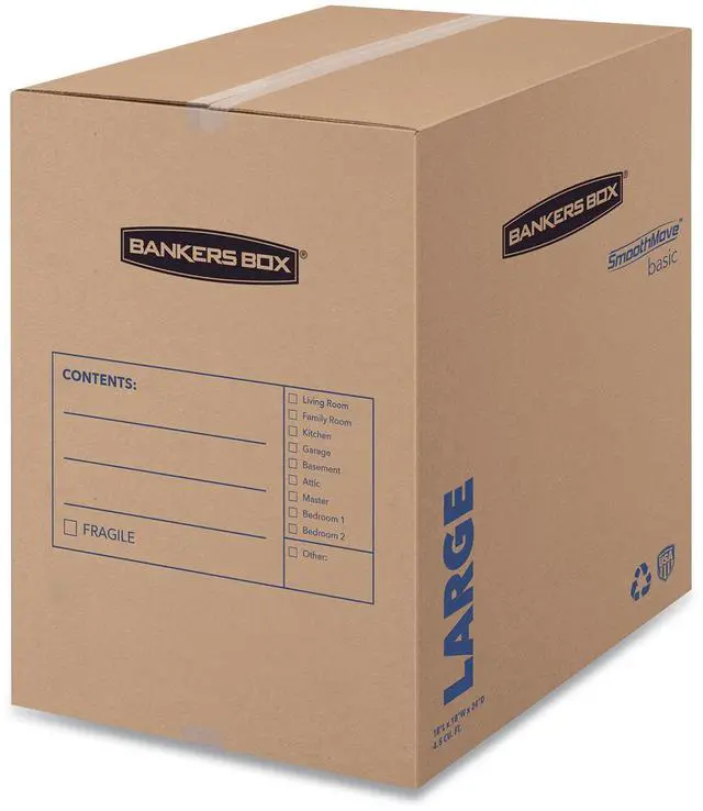 Alt view image 7 of 9 - Bankers Box SmoothMove Basic Large Moving Boxes 18l x 18w x 24h Kraft/Blue 15/Carton 7714001