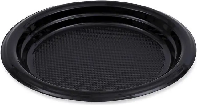 Alt view image 3 of 5 - Boardwalk PLTHIPS6BL Hi-Impact Plastic Dinnerware, Plate, 6.00" Diameter, Black, 1000 / Carton