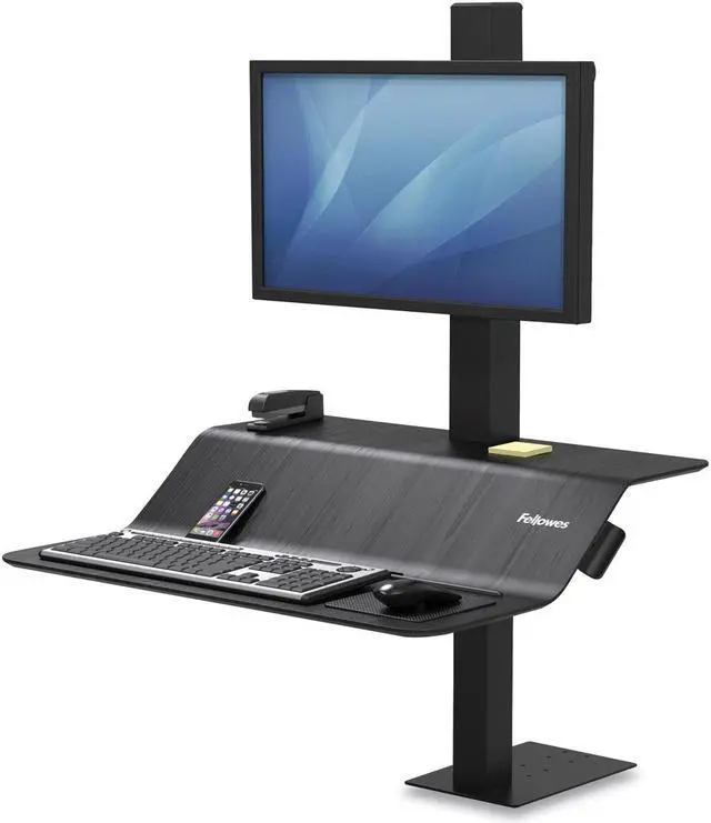 Alt view image 10 of 20 - Fellowes 8080101 Lotus Ve Sit-Stand Workstation - Desk Mount For Lcd Display / Keyboard / Mouse - Wood Veneer - Black Ash