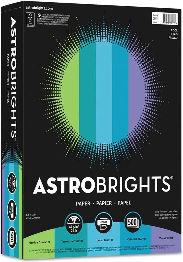 Alt view image 3 of 3 - Neenah Paper Astrobrights Colored Paper 24lb 8-1/2 x 11 Cool Assortment 500 Sheets/Ream 20274