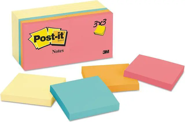 Alt view image 2 of 10 - 3M 65414YWM Note Pad Assortment, 3 x 3, 7 Canary Yellow & 7 Assorted Bright 100-Sheet Pads