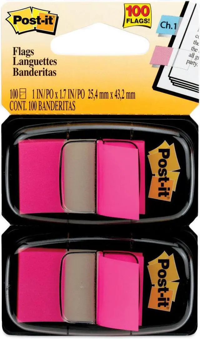 Alt view image 11 of 20 - 3M 680BP2 Standard Tape Flags in Dispenser Bright Pink 100 Flags per Dispenser