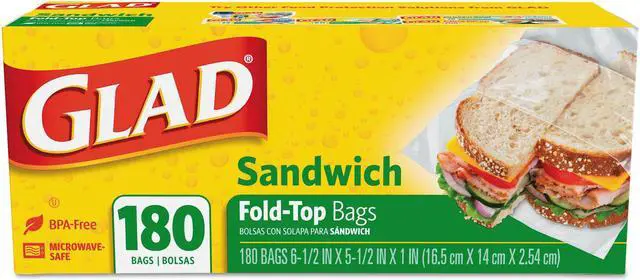 Alt view image 6 of 6 - Glad 60771 Fold-Top Sandwich Bags, 6 1/2 x 5 1/2, Clear, 180/Box, 12 Boxes/Carton, 1 Carton
