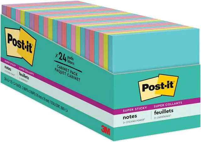 Alt view image 8 of 12 - Post it® Notes Super Sticky Notes, 3" x 3", Miami, Pack Of 24 Pads