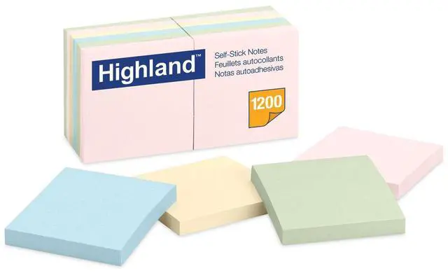 Alt view image 5 of 13 - Highland Self-Stick Notes 3 x 3 Assorted Pastel 100-Sheet 12/Pack 6549A