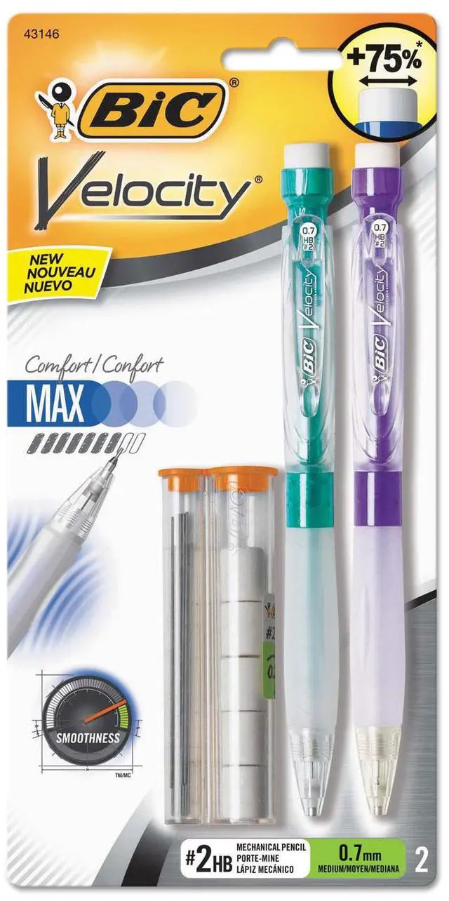 Alt view image 3 of 15 - BIC MPMX7P21-BK Velocity Max Pencil, 0.7 mm, Assorted, 2/Pack