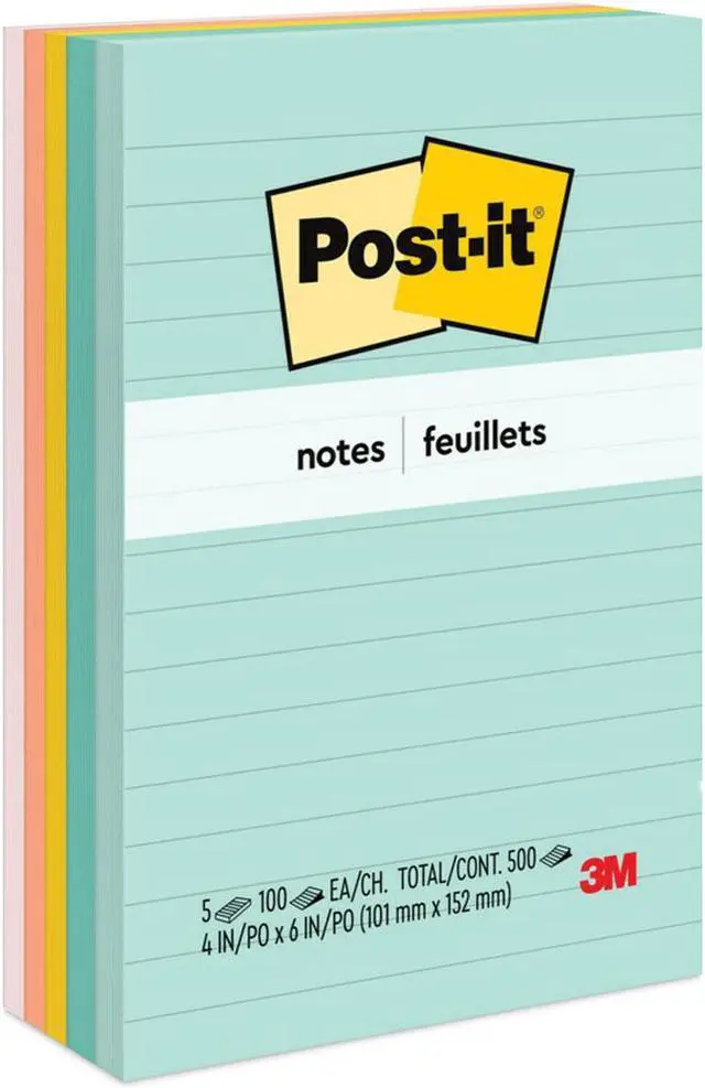 Alt view image 12 of 20 - 3M 6605PKAST 4 x 6 Ruled Five Colors Five 100-Sheet Pads Pack