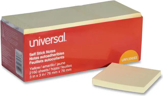 Alt view image 5 of 15 - Universal Self-Stick Note Pads, 3" X 3", Yellow, 90-Sheet, 24/Pack 35693