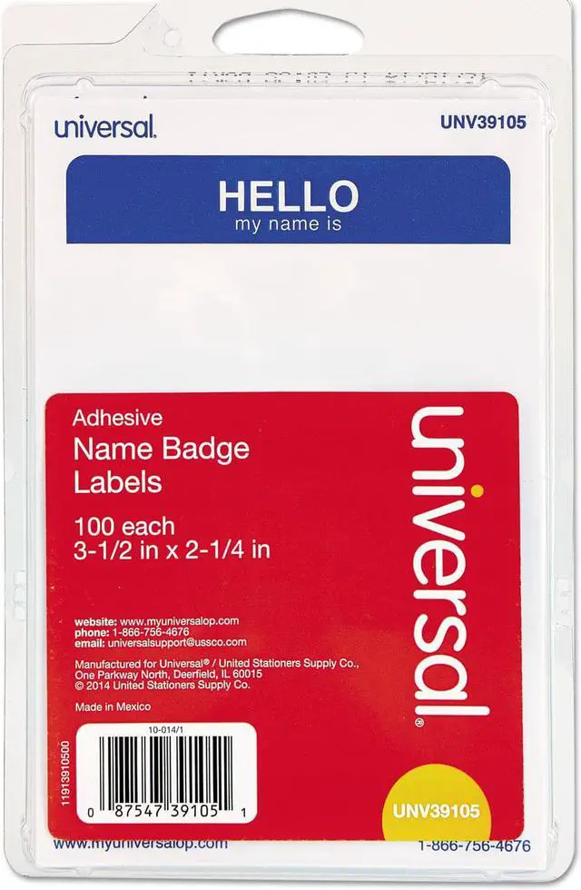 Alt view image 2 of 3 - Innovera 92235 Hello Self-Adhesive Name Badges, 3 1/2 X 2 1/4, White/Blue, 100/Pack