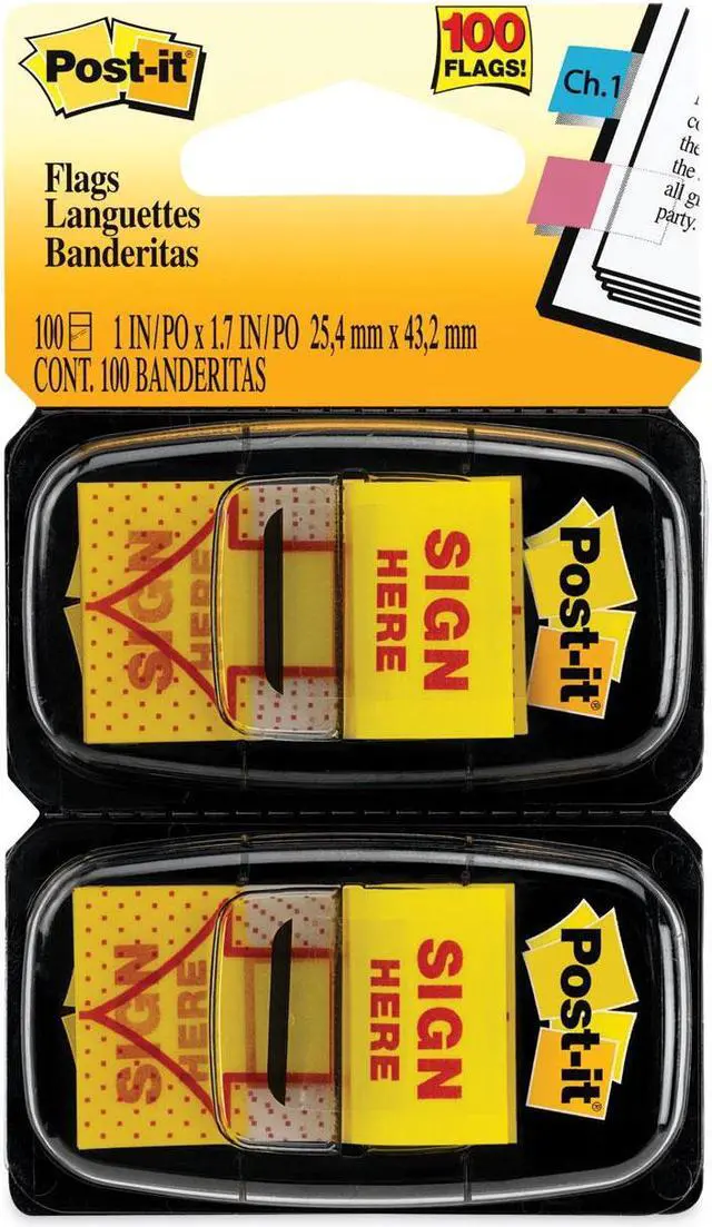 Alt view image 12 of 20 - 3M 680SH2 Message Flags Sign Here Yellow Two 50-Flag Dispensers per Pack