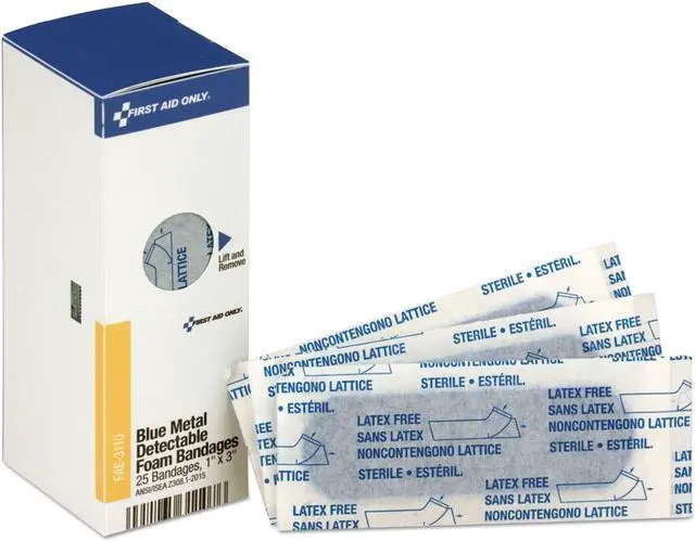 Alt view image 4 of 6 - First Aid Only Metal Detectable Adhesive Bandages Foam Blue 1 x 3 25/Box FAE3110