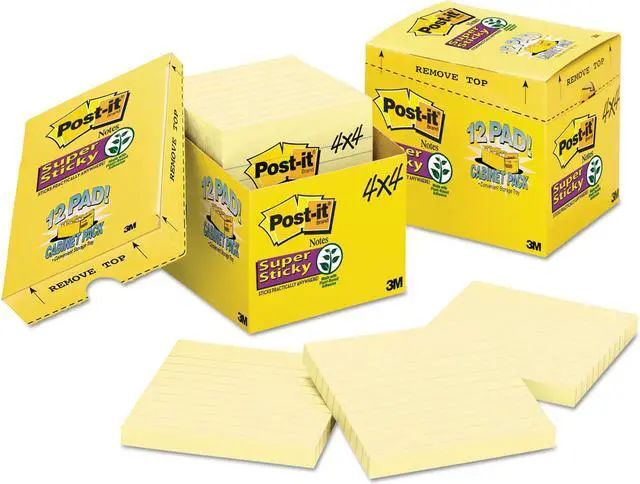 Alt view image 2 of 3 - Post-it Notes Super Sticky - Canary Yellow Note Pads, 4 x 4, Lined, 90/Pad - 12 Pads/Pack