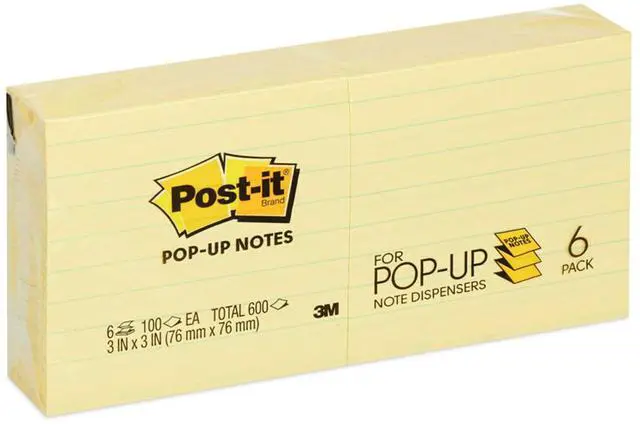 Alt view image 11 of 20 - 3M R335YW Pop-Up Note Refills 3 x 3 Canary Yellow Six 100-Sheet Pads Pack