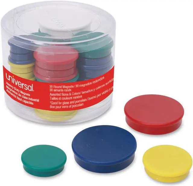 Alt view image 2 of 6 - Universal Assorted Magnets 3/4" dai 1 1/4" dia 1 1/2" dia Asst Colors 30/Pack 31251