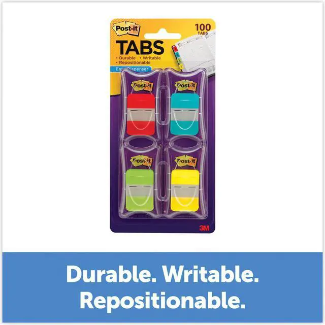 Alt view image 2 of 2 - Post-It 686-RALY Durable File Tabs, Solid Color, 1 in. x 1.5, Red, Blue, Green, Yellow, 100-PK