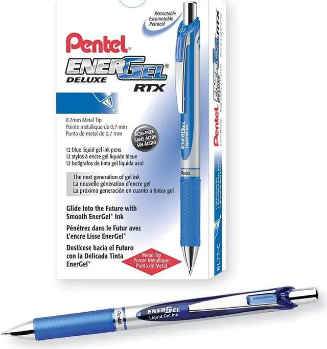 Alt view image 2 of 2 - Pentel Gel Pen Retractable Metal Tip .7mm 12/BX Blue Barrel/Ink BL77CDZ