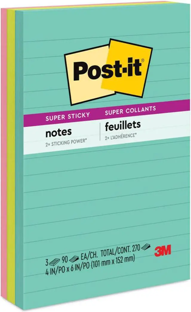 Alt view image 10 of 20 - Post-it Super Sticky Pads in Miami Colors 4 x 6 Miami 90/Pad 3 Pads/Pack 6603SSMIA