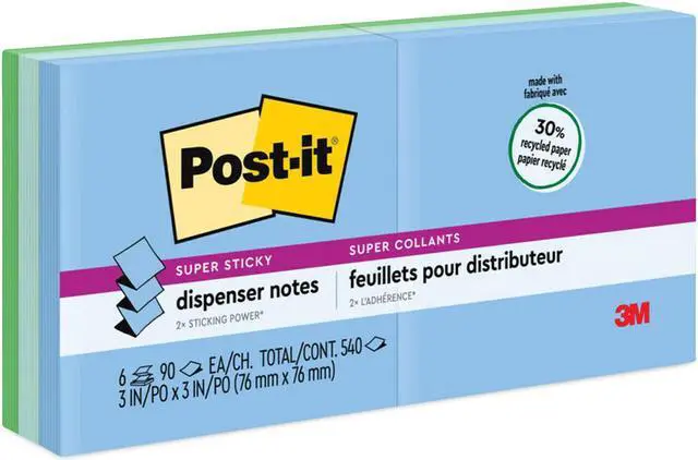 Alt view image 5 of 20 - Post-it Pop-up Recycled Notes in Bora Bora Colors 3 x 3 90-Sheet 6/Pack R3306SST