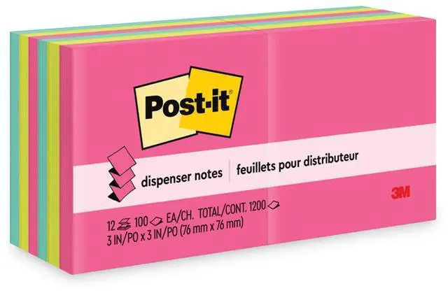 Alt view image 14 of 20 - 3M R33012AN Pop-Up Refills  3 x 3  Five Neon Colors  12 100-Sheets  Pads Pack