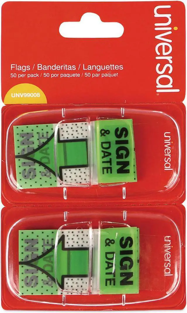 Alt view image 2 of 10 - Universal Deluxe Message Arrow Flags "Sign and Date" Green 100/Pack 99008