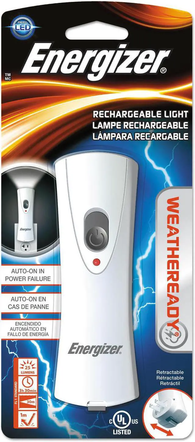 Alt view image 2 of 12 - energizer compact handheld rechargeable plugin flashlight, led 40 lumens, autoon in powerfailure
