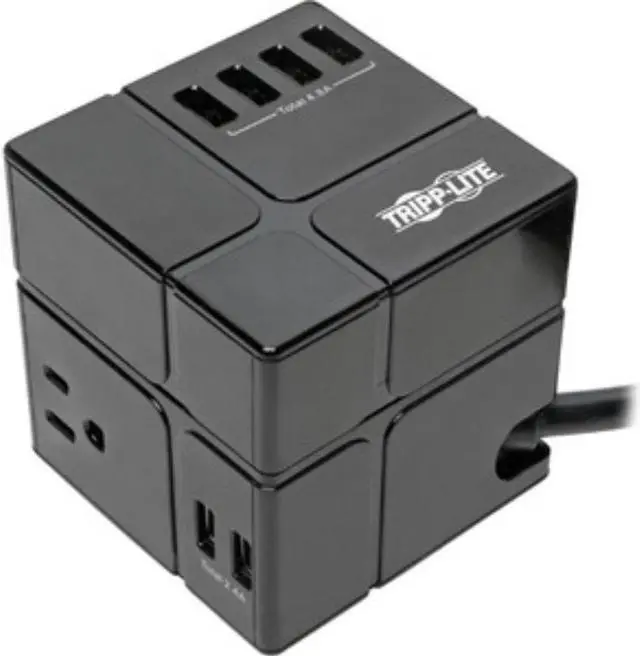 Main image of Tripp Lite Surge Protector 3 Outlet 6 USB-A Power Cube Black TLP366CUBEUSBB