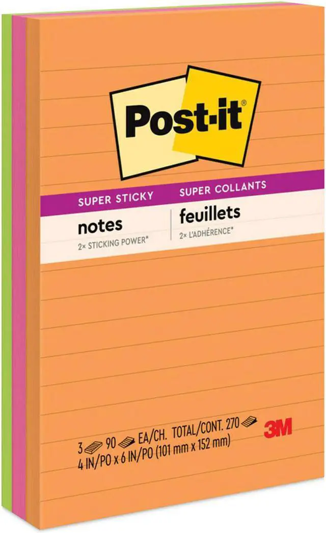 Alt view image 7 of 13 - Post-it Pads in Rio de Janeiro Colors Lined 4 x 6 90-Sheet 3/Pack 6603SSUC