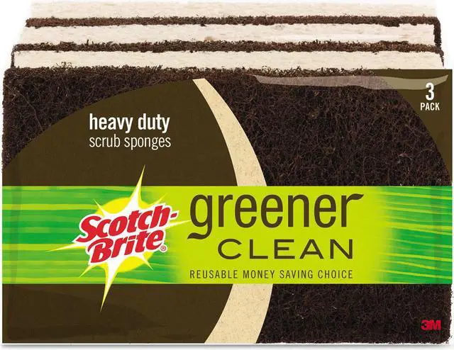 Alt view image 2 of 4 - Greener Clean Heavy-Duty Scrub Sponge, 2 7/10 x .75 x 4 3/5, Brown, 3/Pack 87033