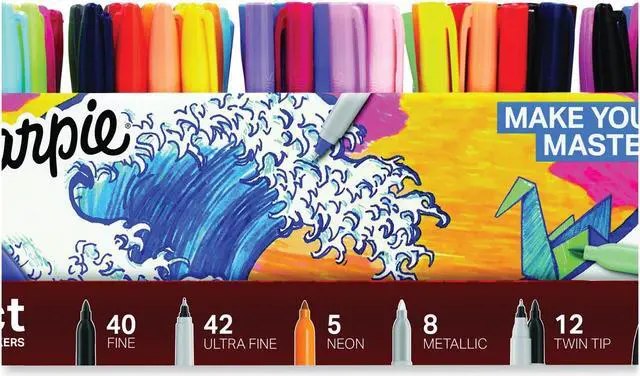 Alt view image 2 of 9 - Sharpie 1983255 Permanent Markers Ultimate Collection, Assorted Tips and Colors, 115 Count