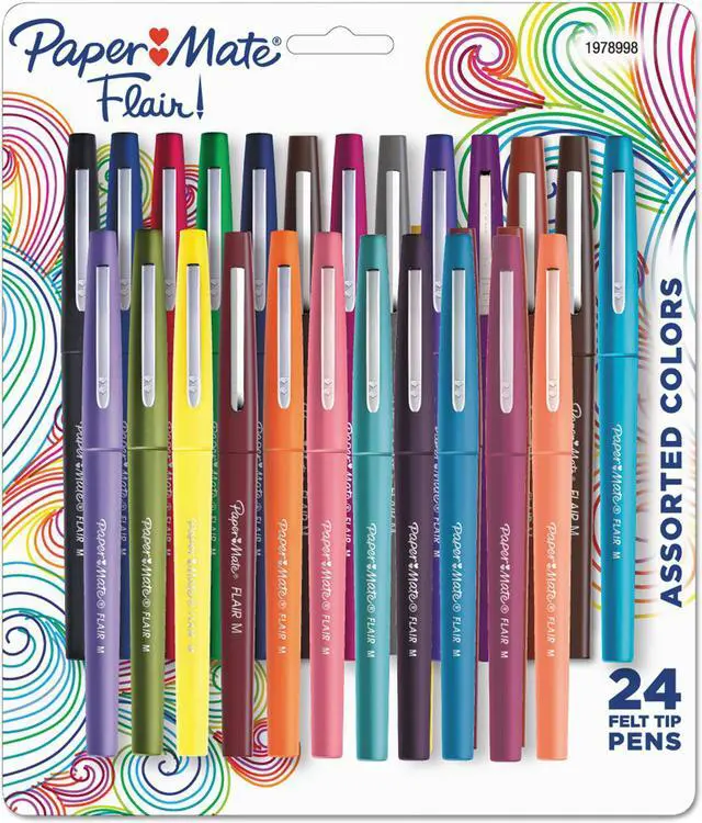 Alt view image 9 of 13 - Paper Mate 1978998 Point Guard Flair Bullet Point Stick Pen, Assorted Colors, .7Mm, 24/Set