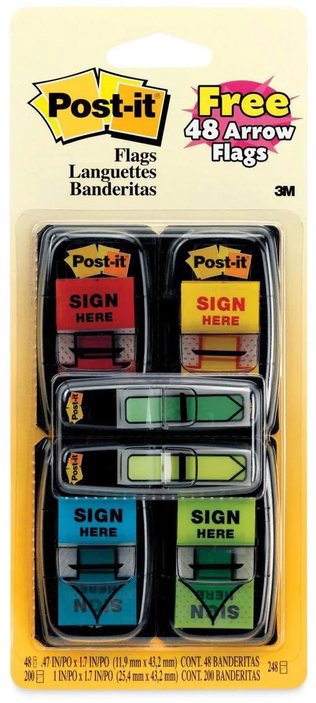 Alt view image 9 of 20 - Post-it Arrow Message 1" Page Flags 200 "Sign Here" 48 Arrow Four Colors 248