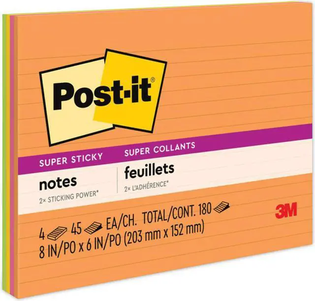 Alt view image 5 of 9 - Post-it Notes Super Sticky Meeting Notes in Rio de Janeiro Colors Lined 8 x 6 45-Sheet 4/Pack 6845SSPL