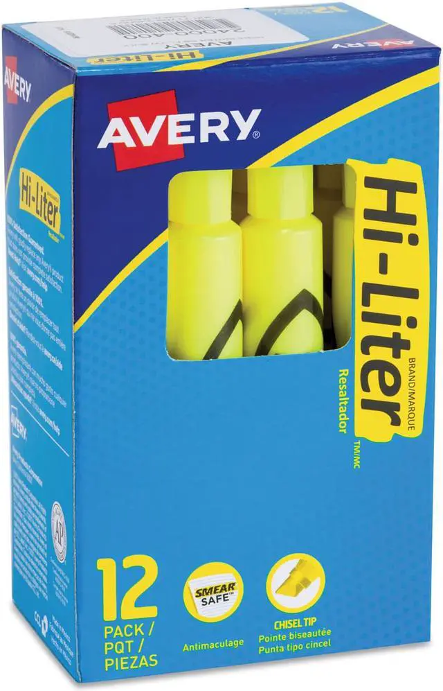 Alt view image 4 of 10 - Avery HI-LITER Desk-Style Highlighter Chisel Tip Fluorescent Yellow Ink Dozen