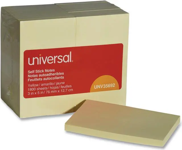 Alt view image 2 of 6 - Universal UNV35692 Self-Stick Note Pads, 3 x 5, Yellow, 100-Sheet, 18/Pack