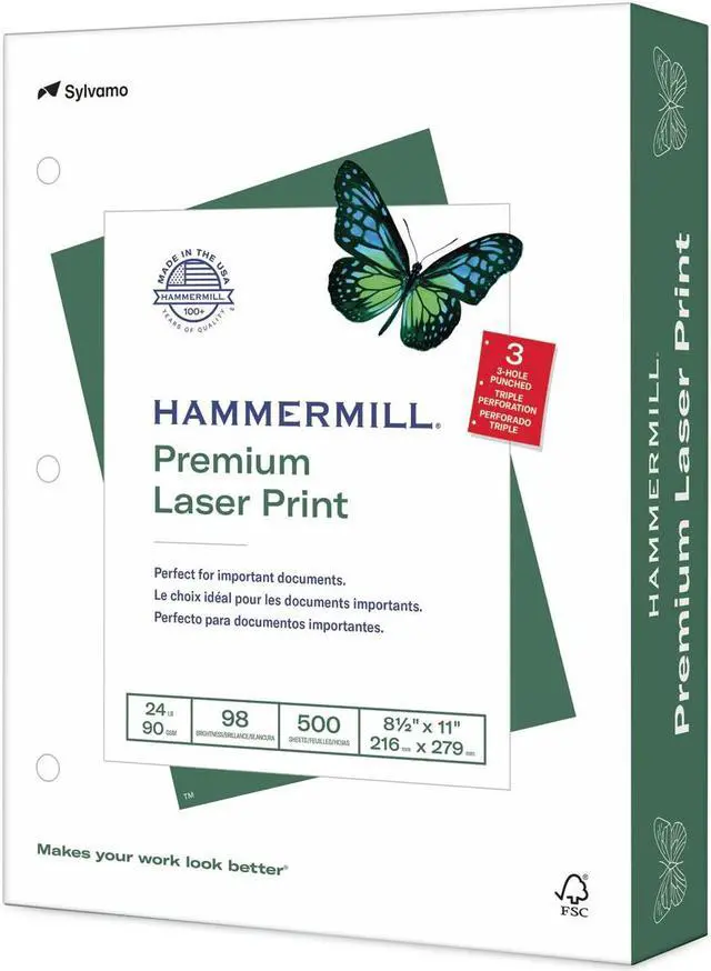 Alt view image 2 of 2 - Hammermill - Laser Print Paper, 24lb, 98 Bright, 3 Hole Punched - Ream